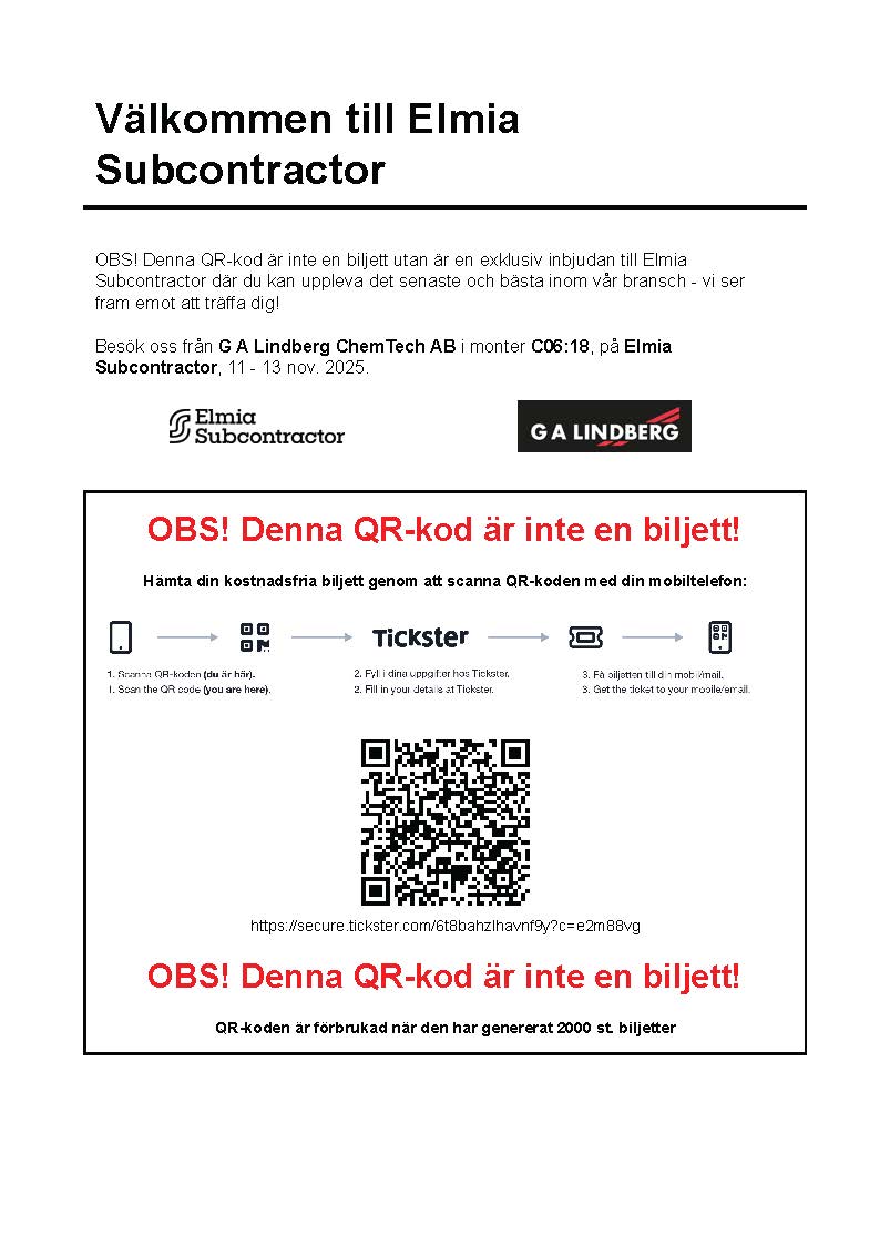 Inbjudan till Elmia Subcontractor, Besök oss från G A Lindberg i monter C06_18, den 11 - 13 nov. 2025_2.jpg